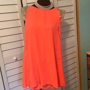 Coral with halter tank tiny gold sequin cap sleeve